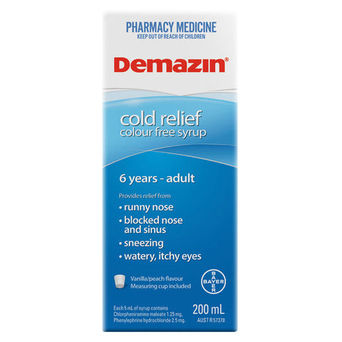 Demazin Cold Relief Colour Free Syrup 100 ml