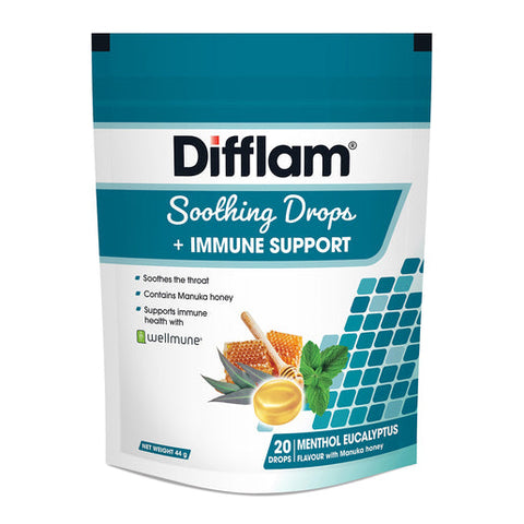 Difflam Soothing Drops + Immune Support Menthol Eucalyptus Flavour 20 pack