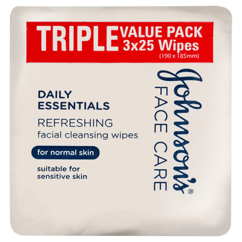 Johnson's Daily Essentials Refreshing Face Cleansing Wipes Value Pack 75 wipes