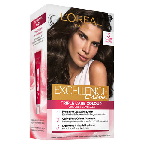 L'Oréal Paris Excellence Crème 3 Darkest Brown (100% Grey Coverage) 1 pack
