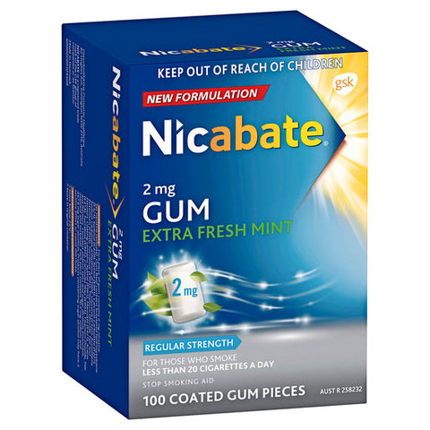 Nicabate Extra Fresh Mint Gum Quit Smoking 2 mg 100 pack