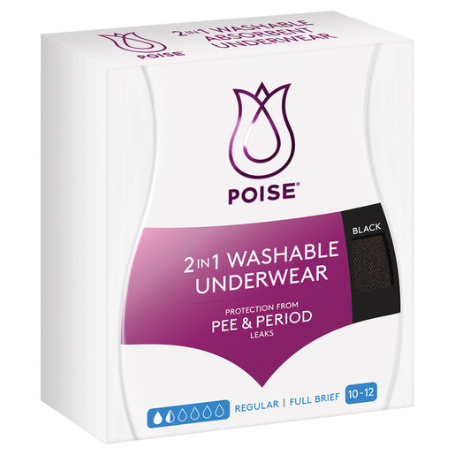 Poise Washable Underwear Black size 10-12 1 pair