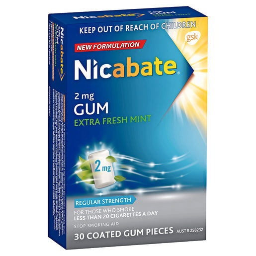 Nicabate Extra Fresh Mint Gum Quit Smoking 2 mg 30 pack