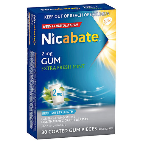 Nicabate Extra Fresh Mint Gum Quit Smoking 2 mg 30 pack