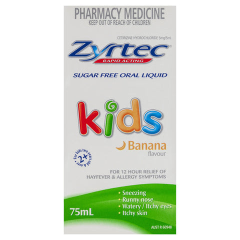 Zyrtec Kids Rapid Acting Banana Flavour Oral Liquid 75 ml