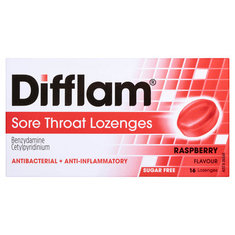 Difflam Sore Throat Lozenges Raspberry Flavour 16 lozenges