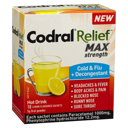 CODRAL® Relief  MAX Strength Cold & Flu + Decongestant 10 pack
