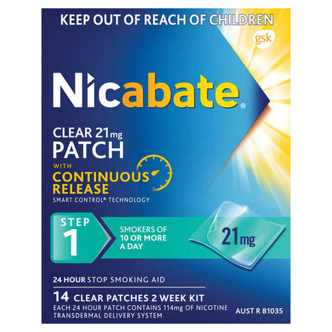 Nicabate Clear Patch Quit Smoking Step 1 21mg 14 pack