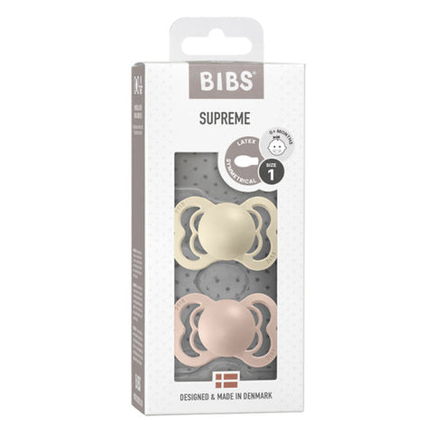 Bibs Pacifier Supreme Latex Ivory/Blush Size 1 2 pack