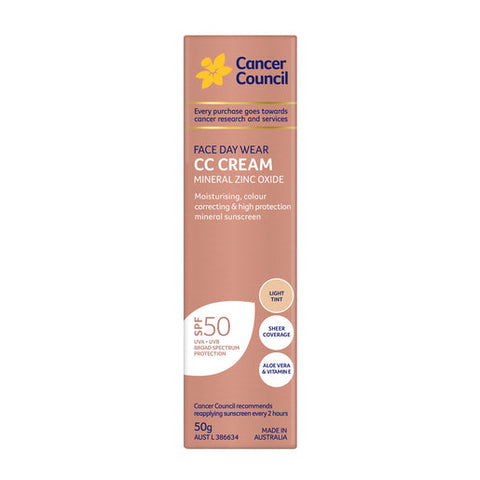 Cancer Council Face Day Wear CC Cream Mineral Zinc Oxide Light Tint SPF50 50 g