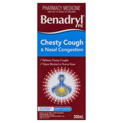 Benadryl PE Chesty Cough & Nasal Congestion Non Drowsy Berry Flavour 200 ml