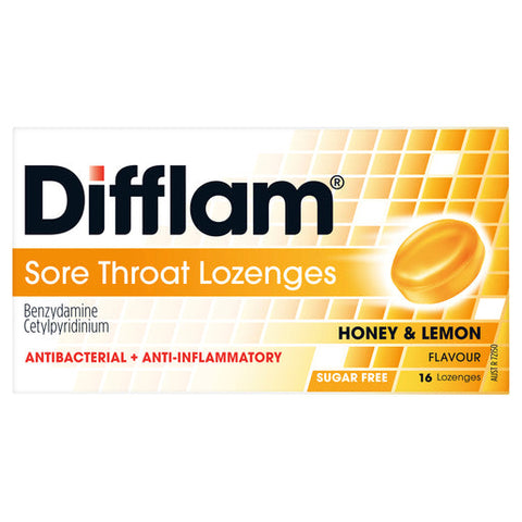 Difflam Sore Throat Lozenges Honey & Lemon Flavour 16 lozenges