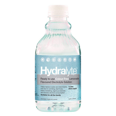 Hydralyte Ready to use Colour Free Lemonade Flavoured Electrolyte Solution 1 litre