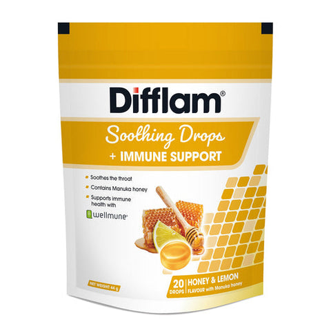 Difflam Soothing Drops + Immune Support Honey & Lemon Flavour 20 pack