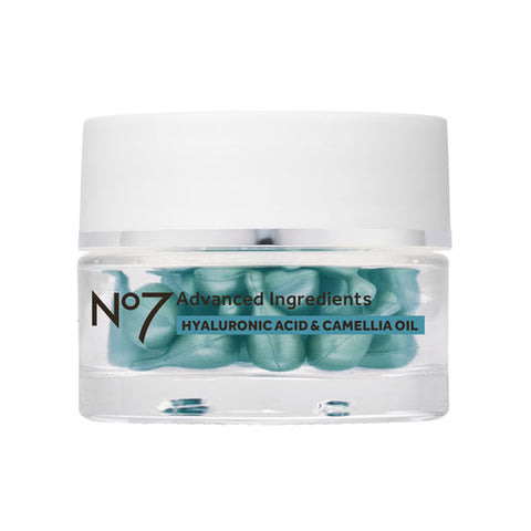 No7 Advanced Ingredients HYALURONIC ACID & CAMELIA OIL Facial Capsules 30 pack