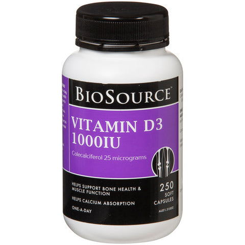 BioSource Vitamin D3 1000IU 250 capsules – OzChemist Australia