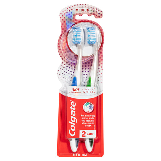 Colgate 360° Optic White Platinum Toothbrush Medium 2 pack