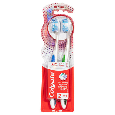 Colgate 360° Optic White Platinum Toothbrush Medium 2 pack