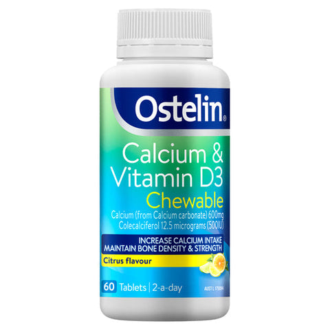 Ostelin Calcium & Vitamin D Chewable - D3 for Bone Health + Immune Support 60 tablets