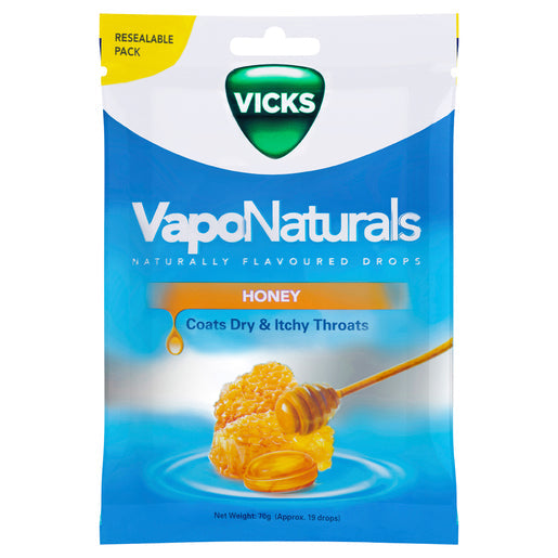 Vicks VapoNaturals Honey Cough Lozenges Naturally Flavoured Resealable Bag 19 lozenges