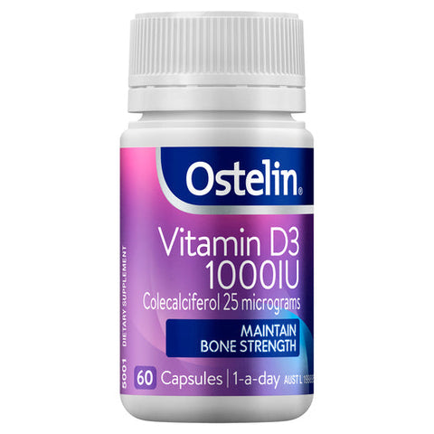 Ostelin Vitamin D 1000IU - D3 for Bone Health + Immune Support 60 capsules