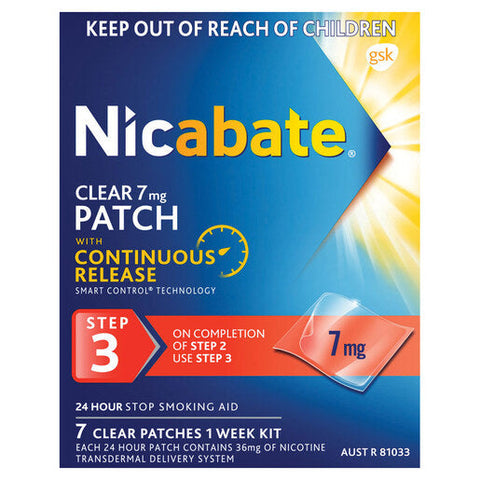 Nicabate Clear Patch Quit Smoking Step 3 7mg 7 pack