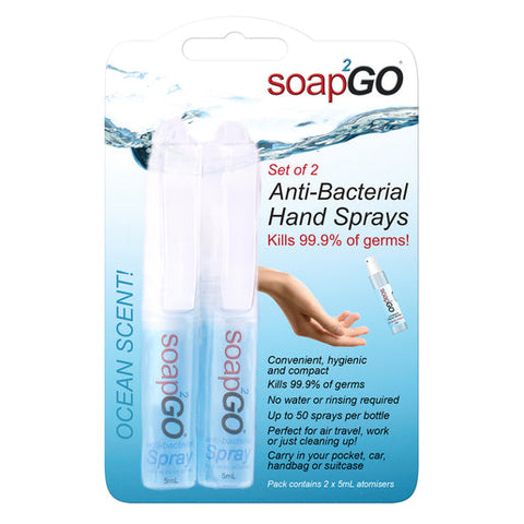 soap2GO Anti-Bacterial Hand Sanitiser Spray 5mL 2 pack