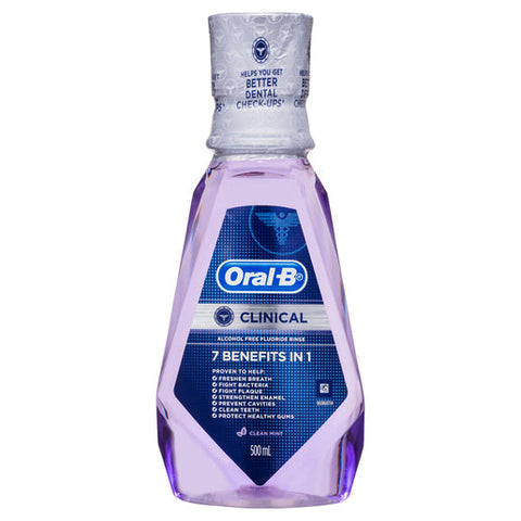 Oral-B Clinical Alcohol Free Fluoride Rinse Mouthwash Clean Mint 500 ml