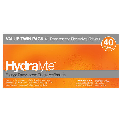 Hydralyte Orange Flavoured Effervescent Electrolyte Tablets 40 tablets