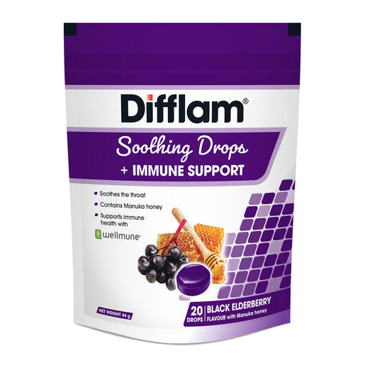 Difflam Soothing Drops + Immune Support Black Elderberry Flavour 20 pack