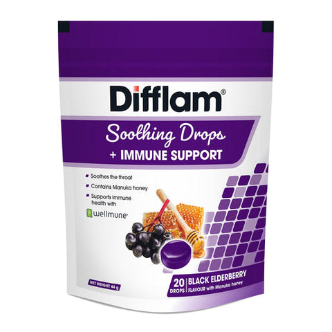 Difflam Soothing Drops + Immune Support Black Elderberry Flavour 20 pack