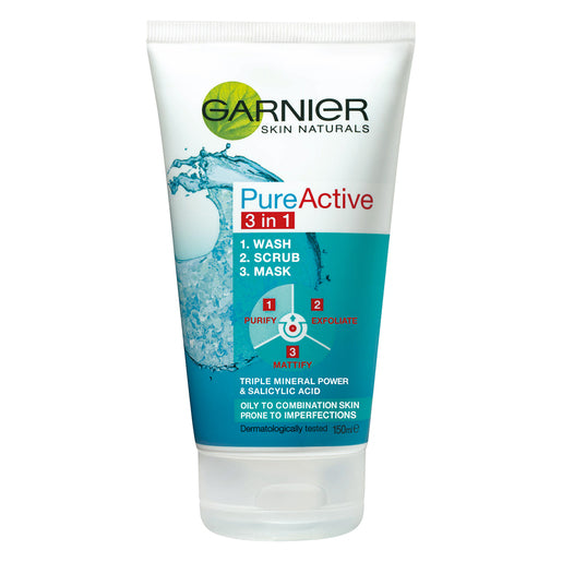 Garnier Pure 3in1 Wash, Scrub & Mask 150 ml