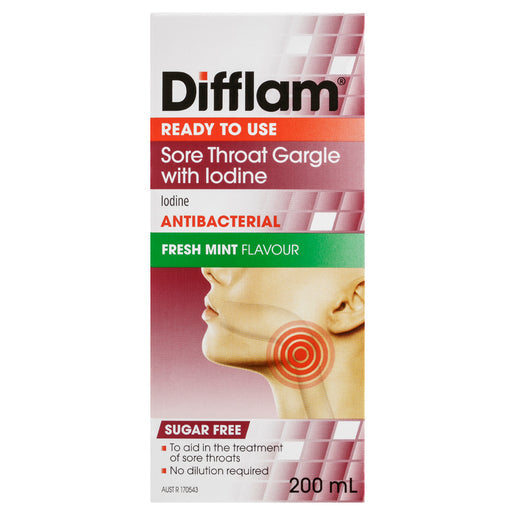 Difflam Ready to Use Sore Throat Gargle with Iodine 200 ml