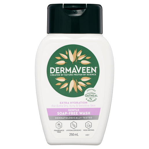 DermaVeen Extra Hydration Gentle Soap-Free Wash for Extra Dry, Itchy & Sensitive Skin 250 ml