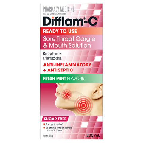 Difflam C Ready To Use Sore Throat Gargle & Mouth Solution 200 ml