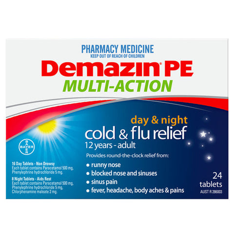 Demazin PE Multi-Action Cold & Flu Day & Night Relief 24 tablets