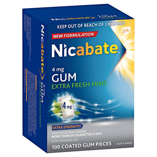 Nicabate Extra Fresh Mint Gum Quit Smoking 4 mg 100 pack