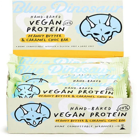 BLUE DINOSAUR Hand-Baked Vegan Protein Bar Peanut Butter & Caramel Choc 45g 12PK