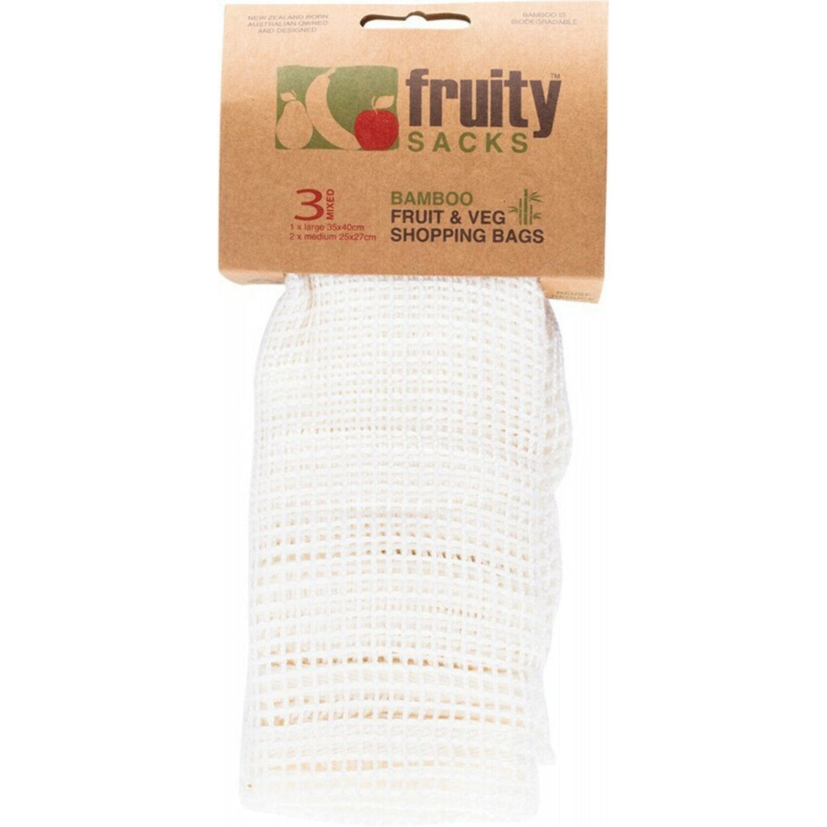 FRUITY SACKS Reusable Bamboo Shopping Bags Fruit & Veg - 1 Large, 2 Medium 3