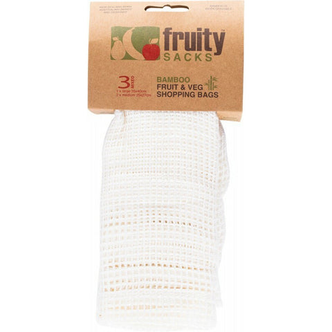 FRUITY SACKS Reusable Bamboo Shopping Bags Fruit & Veg - 1 Large, 2 Medium 3