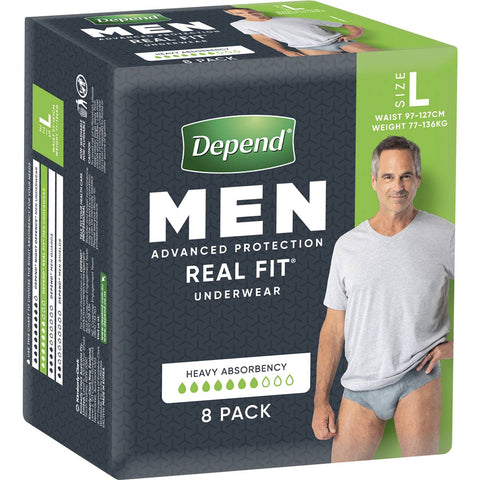 DEPEND REAL FIT UNDERWEAR MALE LARGE 8