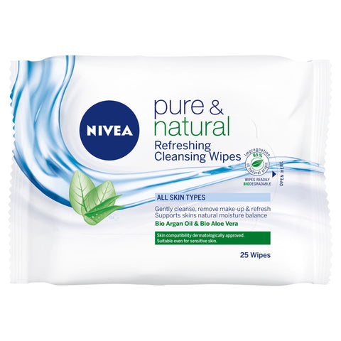 Nivea Pure & Natural Refreshing Facial Wipes 25 Pack