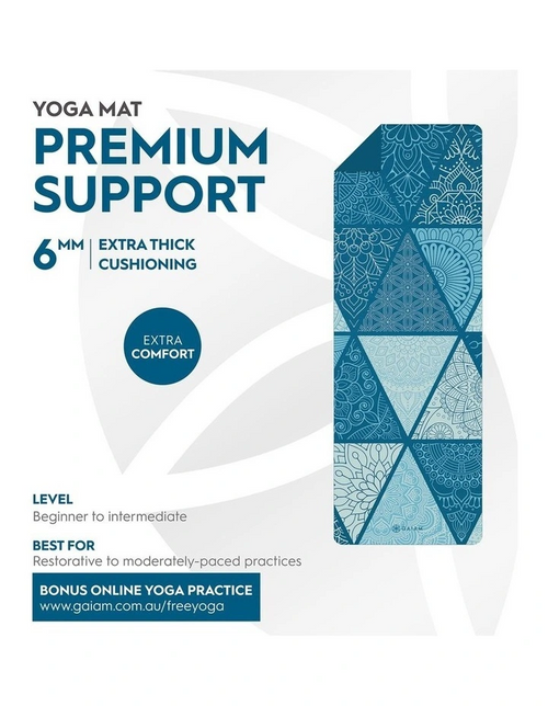 Gaiam Yoga Mat Premium Support 6mm Sea Glass Print (61cm x 173cm)