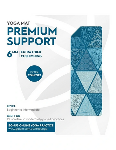 Gaiam Yoga Mat Premium Support 6mm Sea Glass Print (61cm x 173cm)