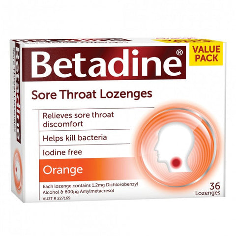 Betadine Sore Throat Lozenges Orange 36 Pack