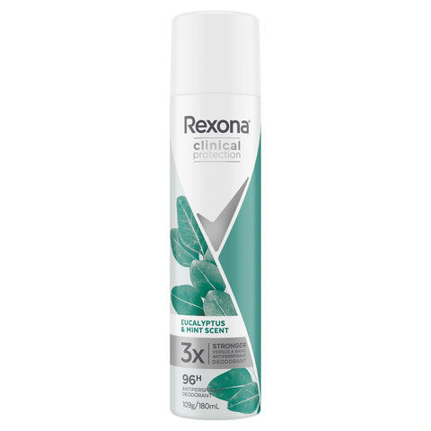 Rexona Clinical Protection Antiperspirant Aerosol Deodorant Eucalyptus and Mint Scent for Women 180ML