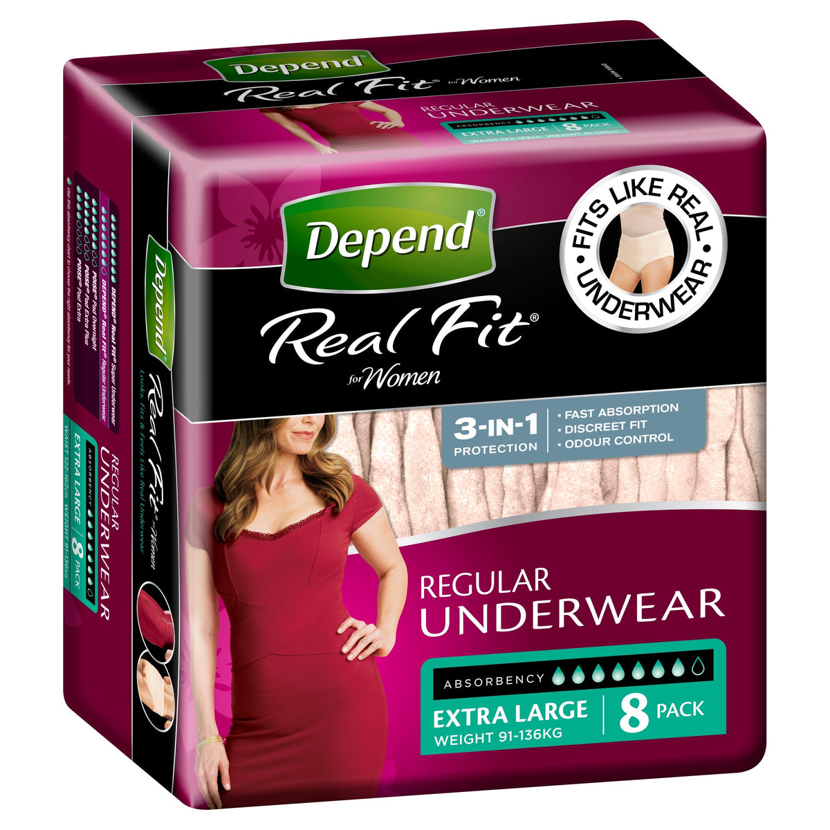 Depend Real-Fit Underwear For Women Extra Large  8 Pack