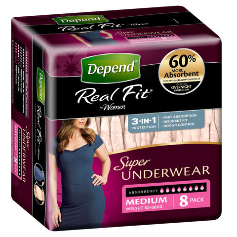 Depend Women Real Fit Underwear Super Medium 8 Pack