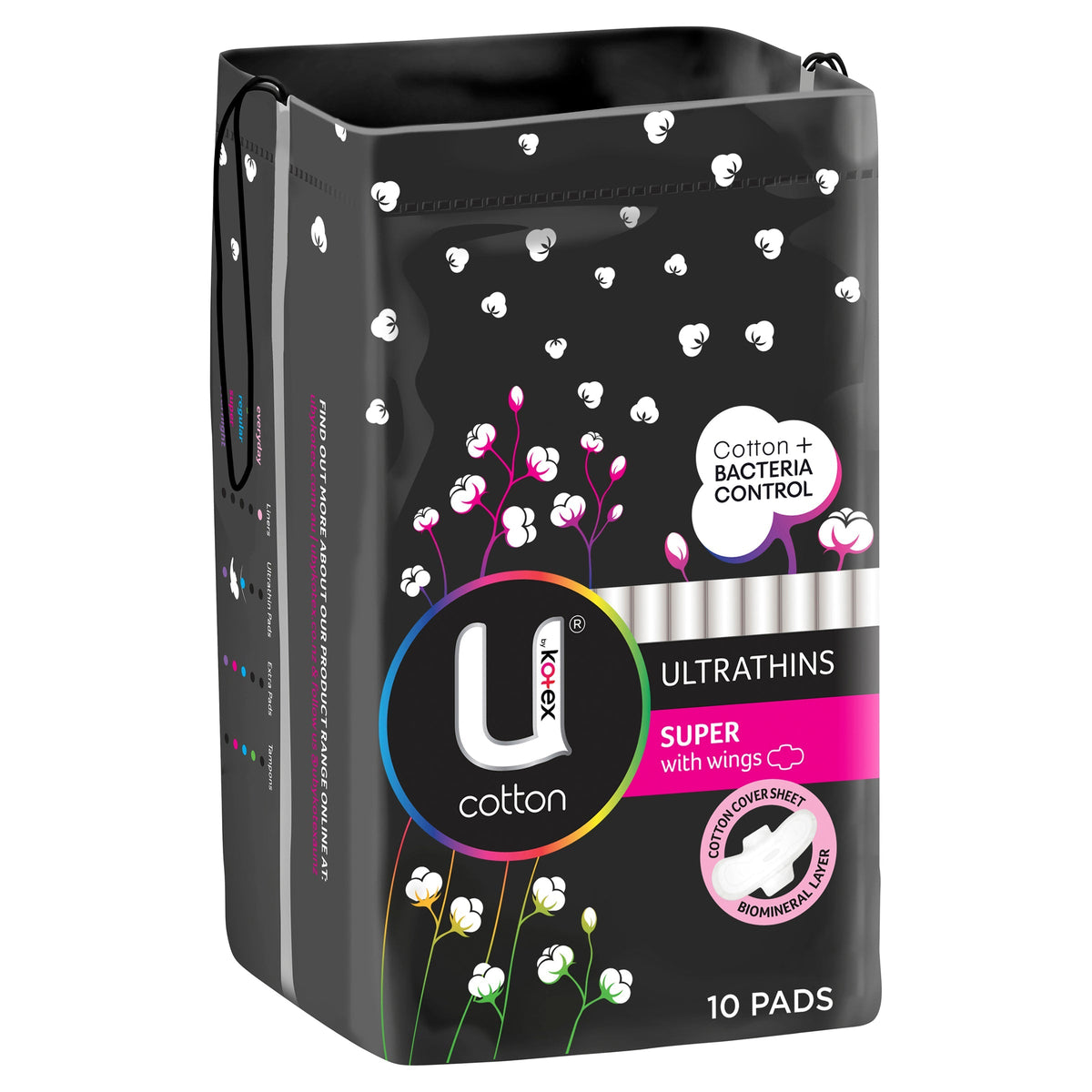 U by Kotex Cotton Ultrathin Pads Super 10 Pack