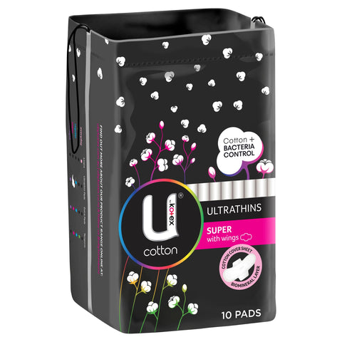 U by Kotex Cotton Ultrathin Pads Super 10 Pack